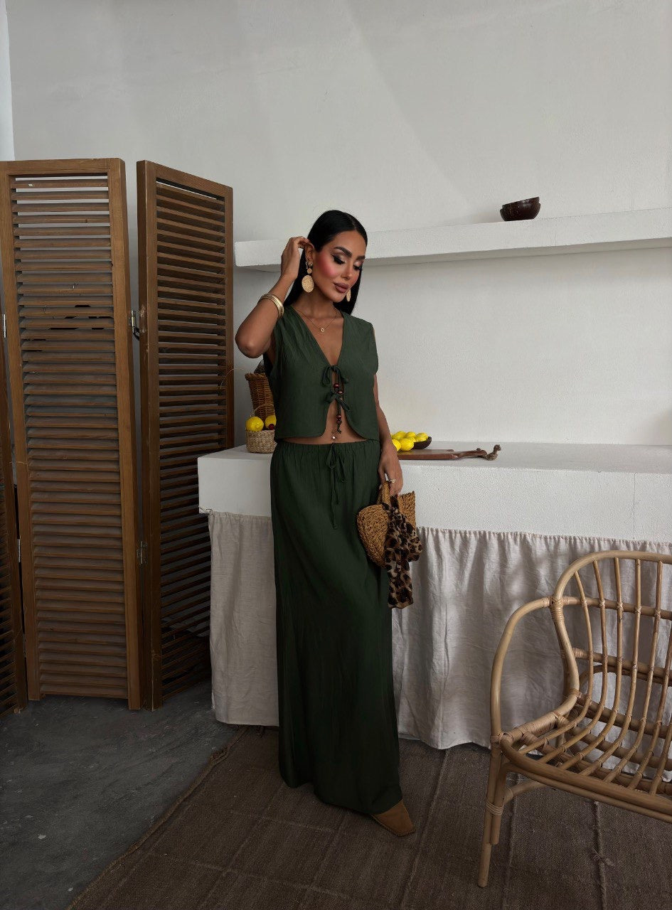 Linen long skirt set