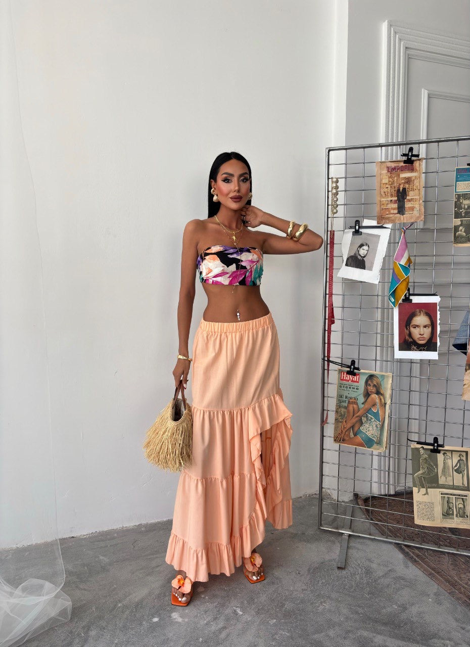 ruffled slit detail skirt