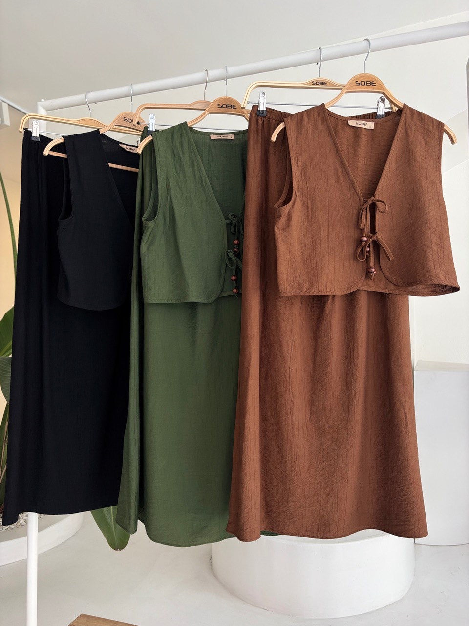Linen long skirt set