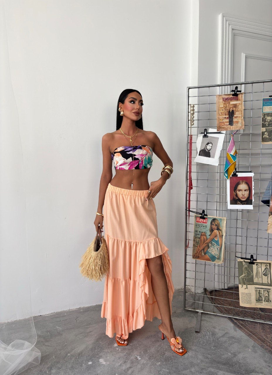 ruffled slit detail skirt