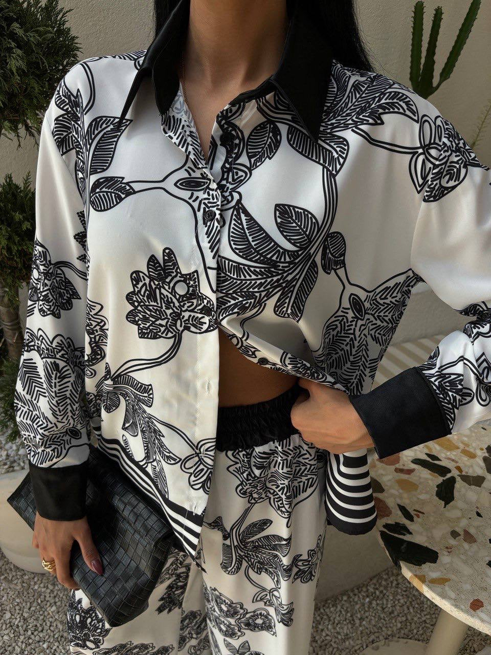 Black & white satin set
