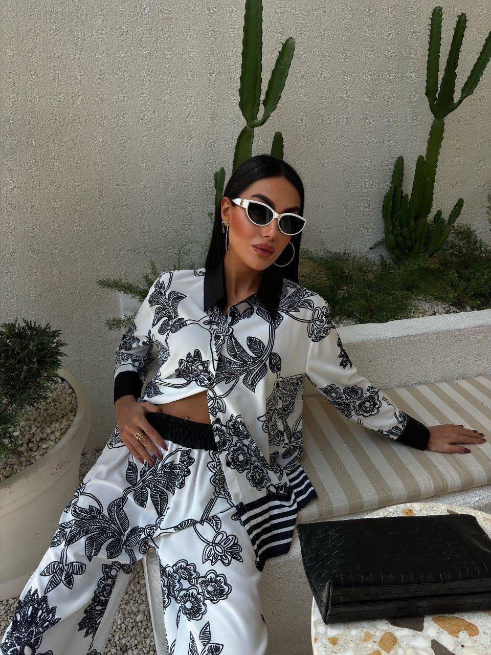 Black & white satin set