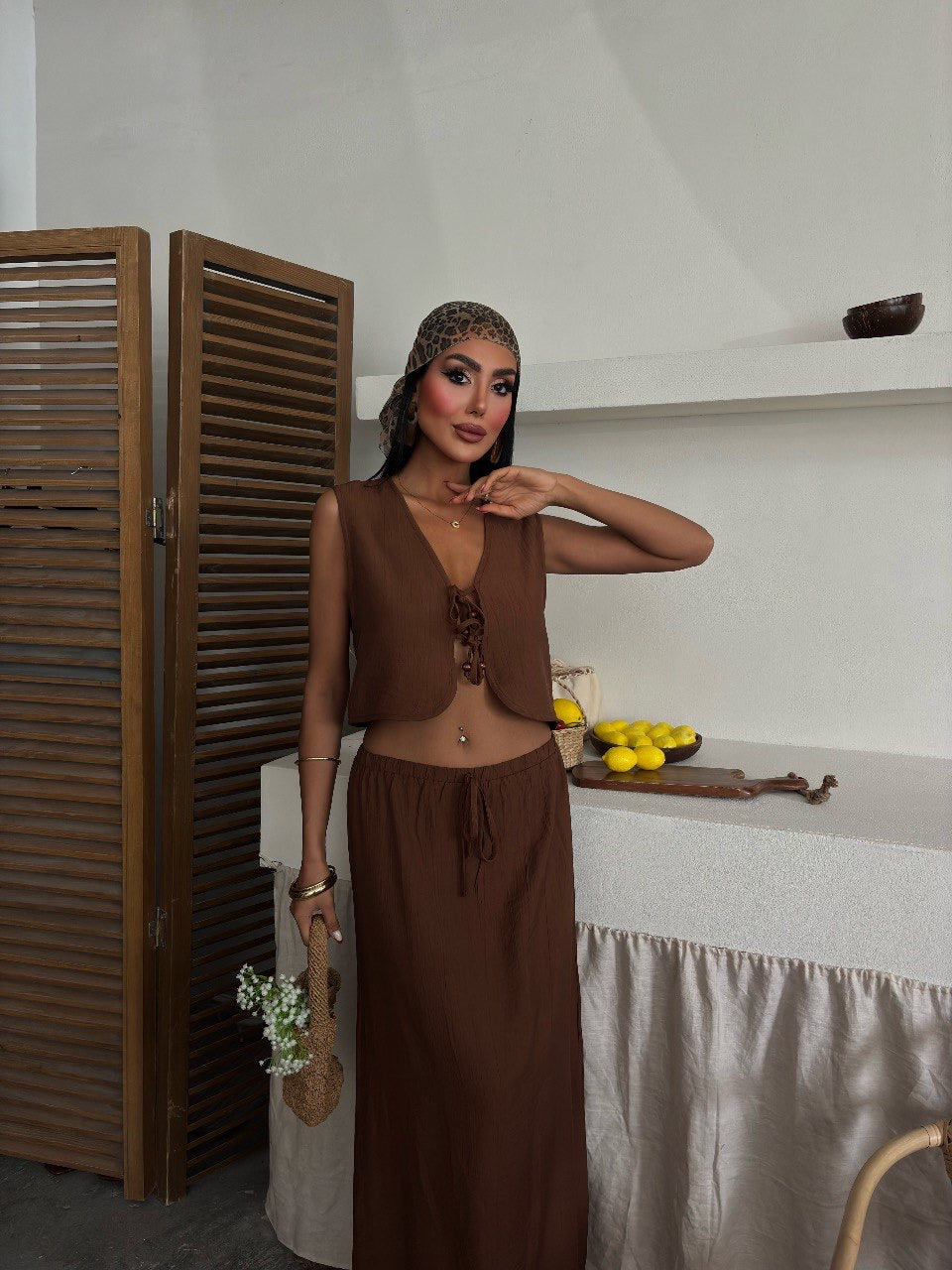 Linen long skirt set