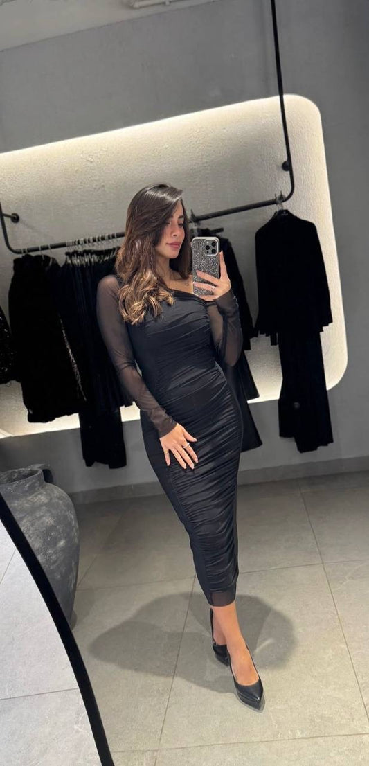 One off shoulder mesh dress