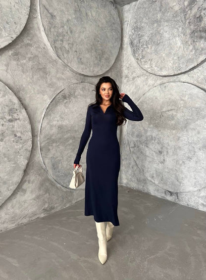 Polo neck stretch dress