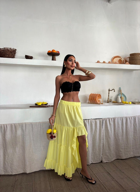 ruffled slit detail skirt