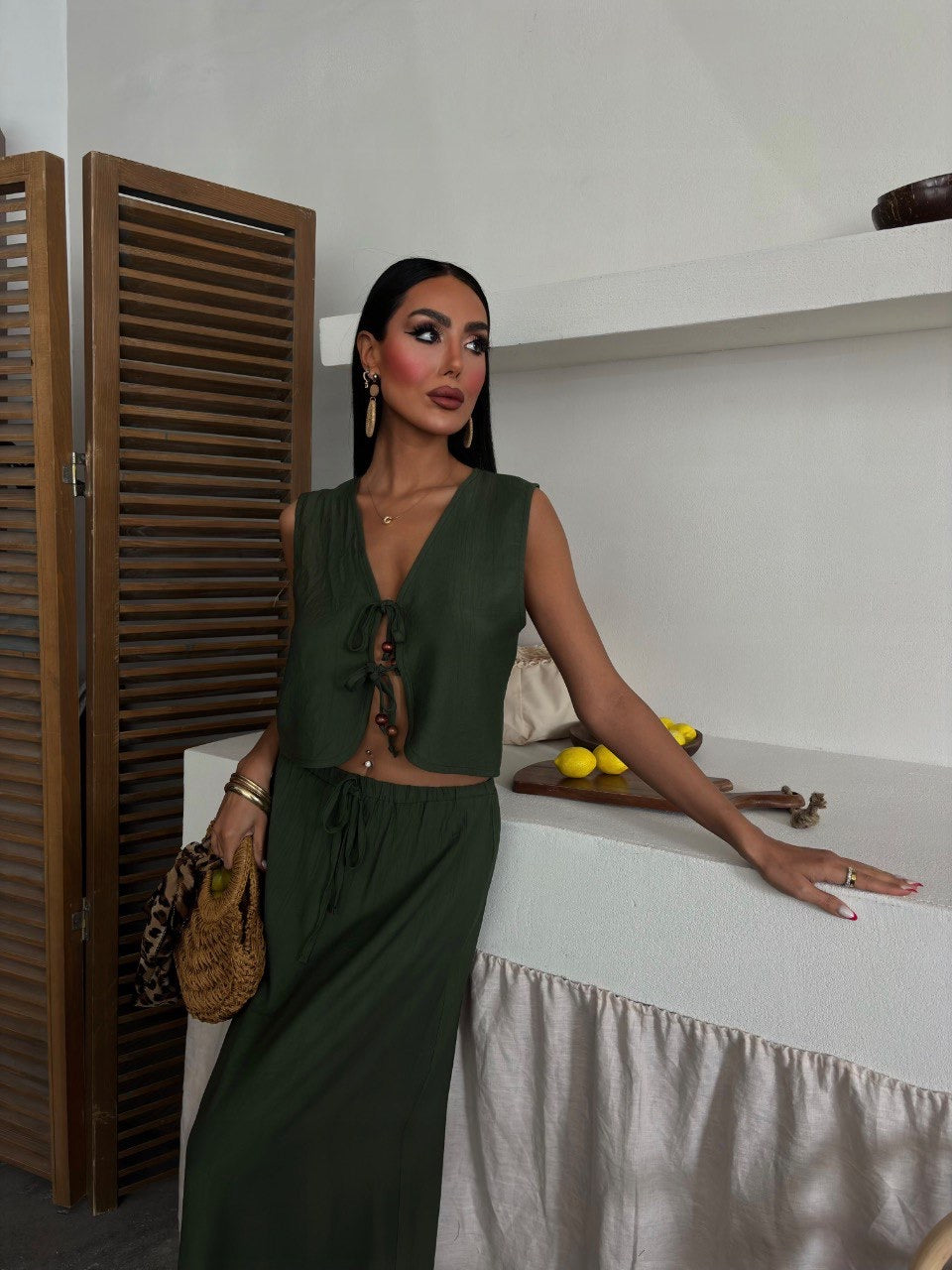Linen long skirt set
