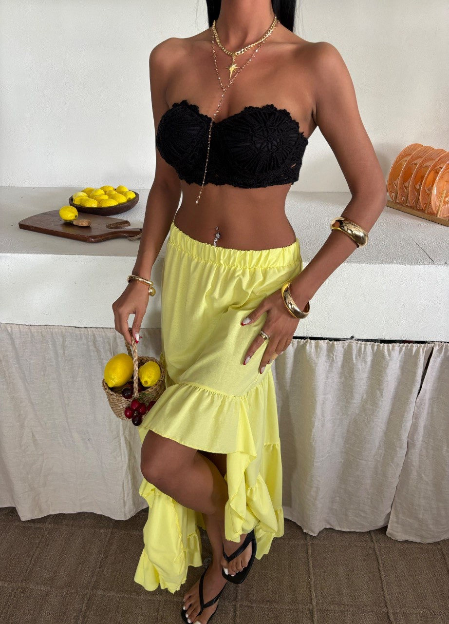 ruffled slit detail skirt