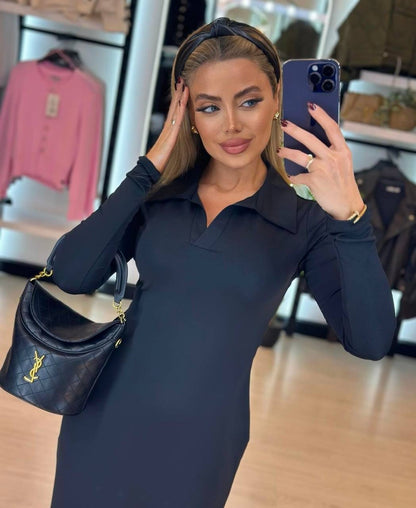 Polo neck stretch dress