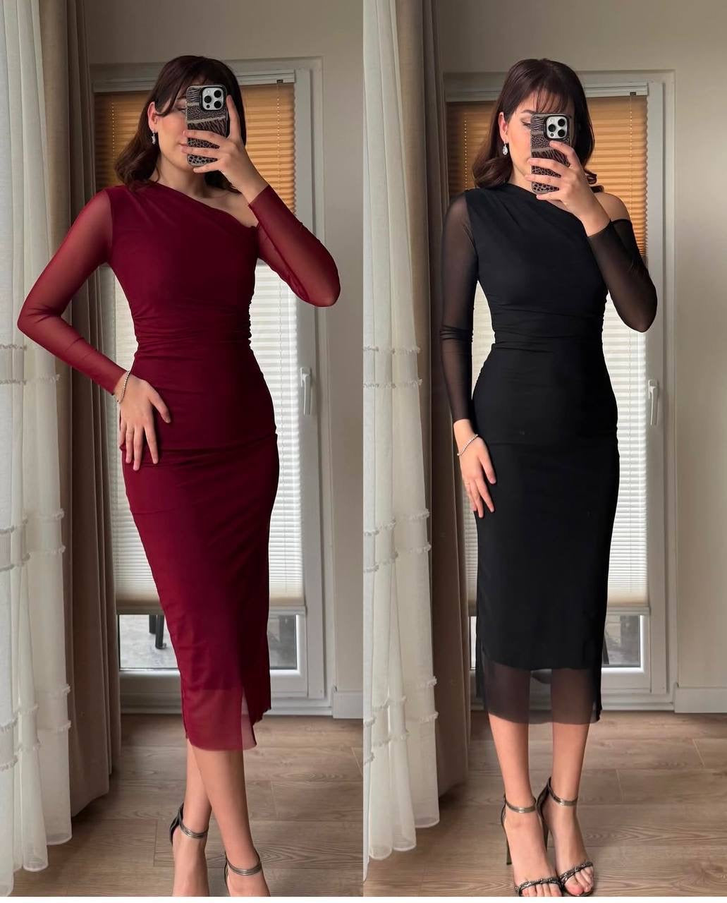 One off shoulder mesh dress