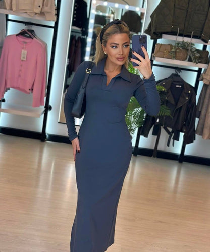 Polo neck stretch dress